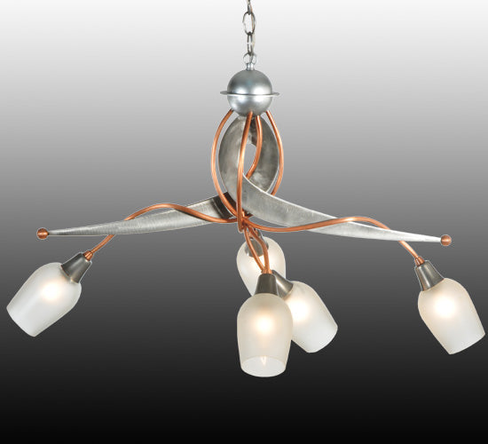 Meyda Lighting Ballerina 30" 5-Light Copper And Steel Clear Coated Chandelier With Frosted Clear Shade Glass