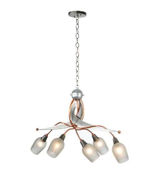 Meyda Lighting Ballerina 30" 5-Light Copper And Steel Clear Coated Chandelier With Frosted Clear Shade Glass