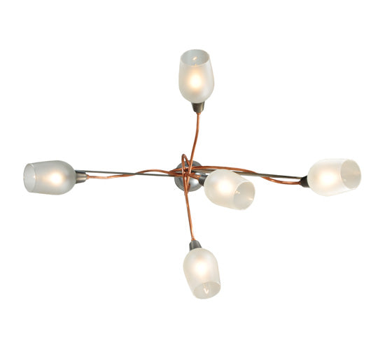 Meyda Lighting Ballerina 30" 5-Light Copper And Steel Clear Coated Chandelier With Frosted Clear Shade Glass
