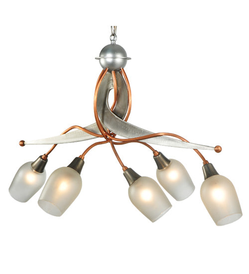 Meyda Lighting Ballerina 30" 5-Light Copper And Steel Clear Coated Chandelier With Frosted Clear Shade Glass