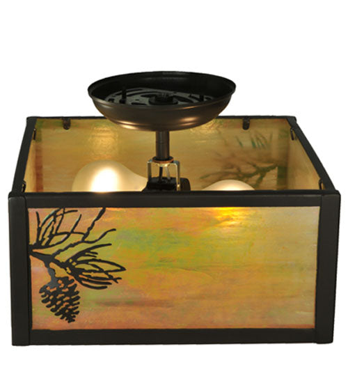 Meyda Lighting Balsam Pine 10"Sq 2-Light Timeless Bronze Flush Mount Light With Beige Iridescent Shade Glass