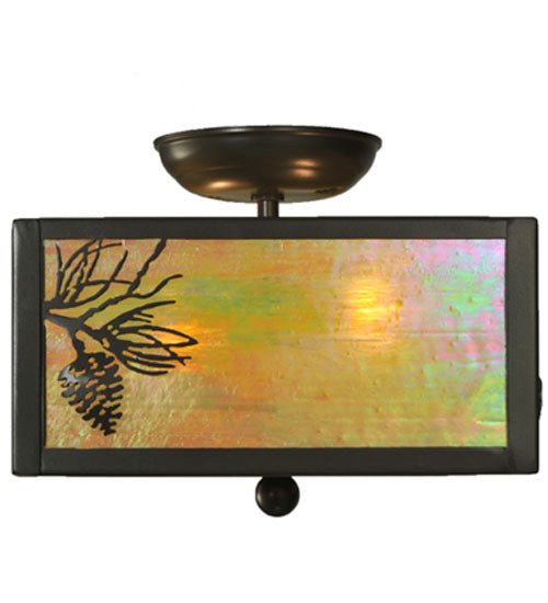 Meyda Lighting Balsam Pine 10"Sq 2-Light Timeless Bronze Flush Mount Light With Beige Iridescent Shade Glass