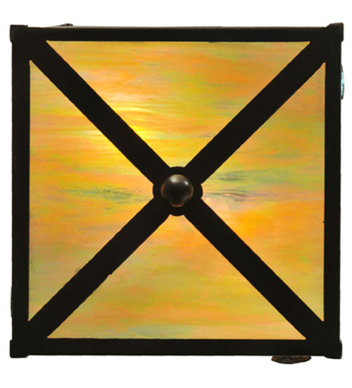 Meyda Lighting Balsam Pine 10"Sq 2-Light Timeless Bronze Flush Mount Light With Beige Iridescent Shade Glass