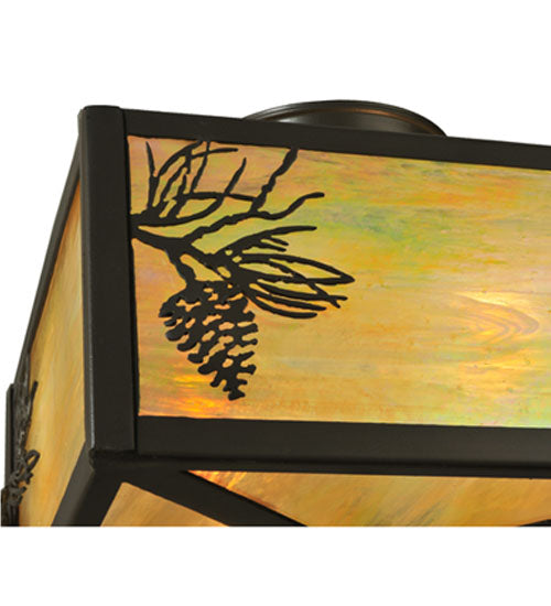 Meyda Lighting Balsam Pine 10"Sq 2-Light Timeless Bronze Flush Mount Light With Beige Iridescent Shade Glass