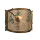Meyda Lighting Balsam Pine 12" Antique Copper & Green Needles Wall Sconce With Silver Mica Shade Glass