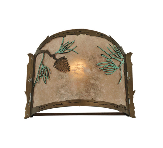 Meyda Lighting Balsam Pine 12" Antique Copper & Green Needles Wall Sconce With Silver Mica Shade Glass