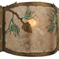 Meyda Lighting Balsam Pine 12" Antique Copper & Green Needles Wall Sconce With Silver Mica Shade Glass