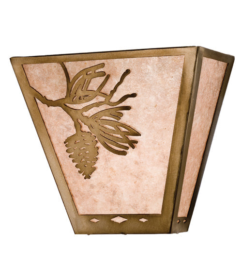 Meyda Lighting Balsam Pine 13" 2-Light Antique Copper Wall Sconce With Silver Mica Shade Glass