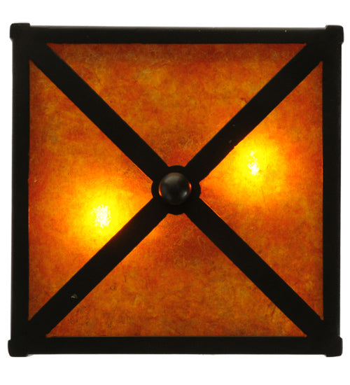 Meyda Lighting Balsam Pine 14" 2-Light Timeless Bronze Flush Mount Light With Amber Mica Shade Glass