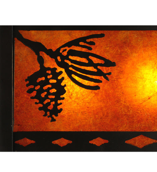 Meyda Lighting Balsam Pine 14" 2-Light Timeless Bronze Flush Mount Light With Amber Mica Shade Glass