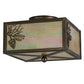 Meyda Lighting Balsam Pine 15" 2-Light Antique Copper Flush Mount Light With Beige Iridescent Shade Glass
