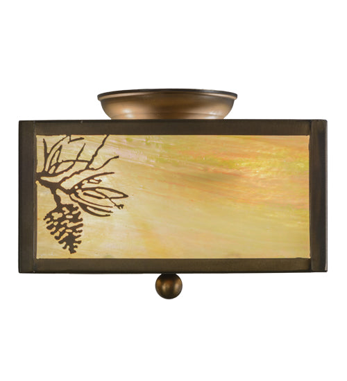 Meyda Lighting Balsam Pine 15" 2-Light Antique Copper Flush Mount Light With Beige Iridescent Shade Glass