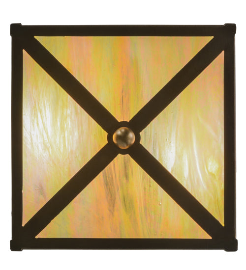 Meyda Lighting Balsam Pine 15" 2-Light Antique Copper Flush Mount Light With Beige Iridescent Shade Glass