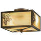 Meyda Lighting Balsam Pine 15" 2-Light Antique Copper Flush Mount Light With Beige Iridescent Shade Glass