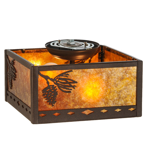 Meyda Lighting Balsam Pine 15" 2-Light Cafe Noir Flush Mount Light With Amber Mica Shade Glass
