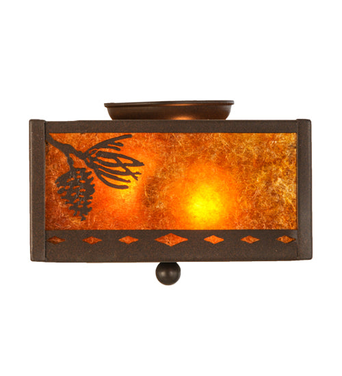 Meyda Lighting Balsam Pine 15" 2-Light Cafe Noir Flush Mount Light With Amber Mica Shade Glass