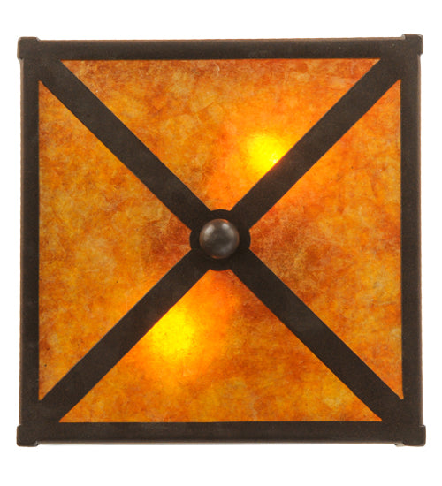 Meyda Lighting Balsam Pine 15" 2-Light Cafe Noir Flush Mount Light With Amber Mica Shade Glass