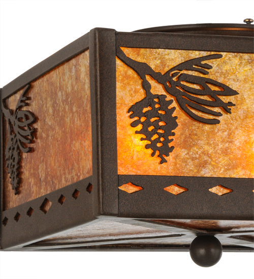 Meyda Lighting Balsam Pine 15" 2-Light Cafe Noir Flush Mount Light With Amber Mica Shade Glass