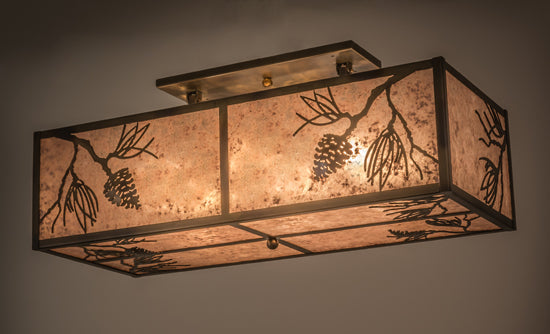 Meyda Lighting Balsam Pine 16" 6-Light Light Burnished Antique Copper Flush Mount Light With Silver Mica Shade Glass