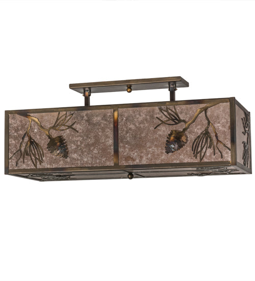 Meyda Lighting Balsam Pine 16" 6-Light Light Burnished Antique Copper Flush Mount Light With Silver Mica Shade Glass