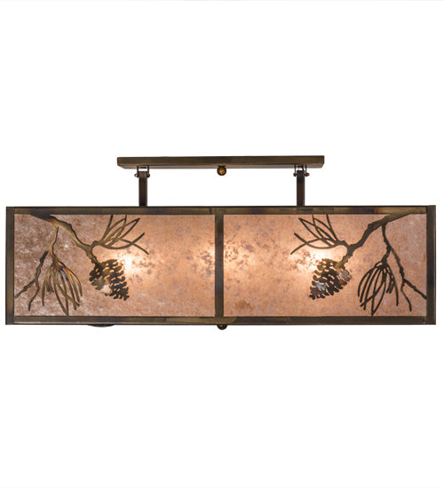 Meyda Lighting Balsam Pine 16" 6-Light Light Burnished Antique Copper Flush Mount Light With Silver Mica Shade Glass