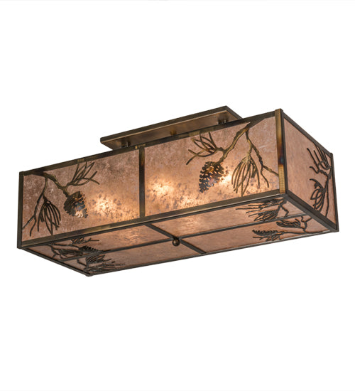 Meyda Lighting Balsam Pine 16" 6-Light Light Burnished Antique Copper Flush Mount Light With Silver Mica Shade Glass