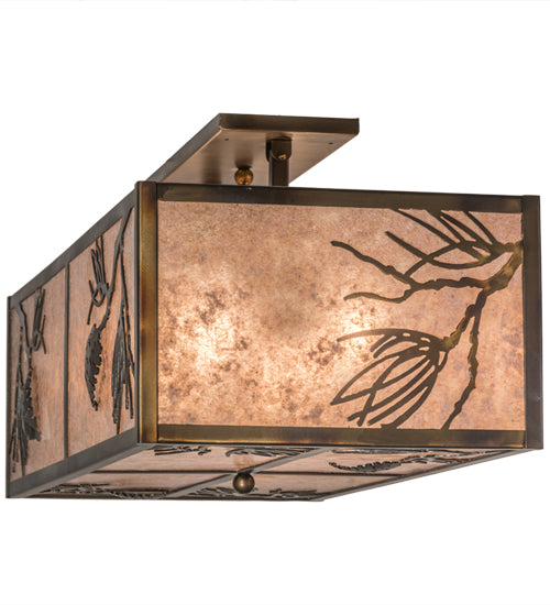 Meyda Lighting Balsam Pine 16" 6-Light Light Burnished Antique Copper Flush Mount Light With Silver Mica Shade Glass