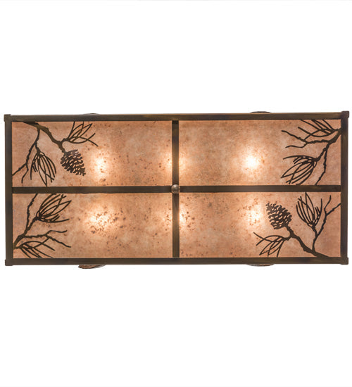 Meyda Lighting Balsam Pine 16" 6-Light Light Burnished Antique Copper Flush Mount Light With Silver Mica Shade Glass