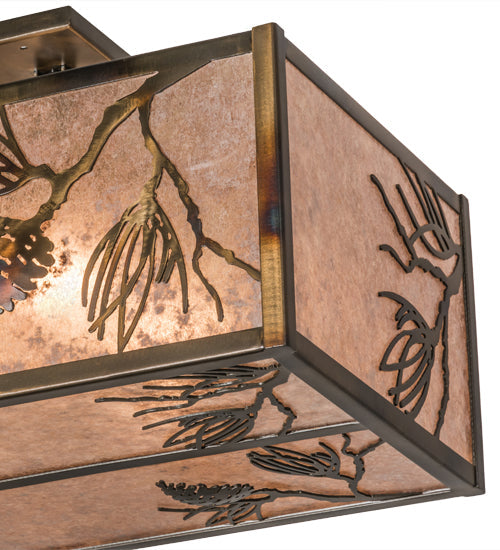 Meyda Lighting Balsam Pine 16" 6-Light Light Burnished Antique Copper Flush Mount Light With Silver Mica Shade Glass