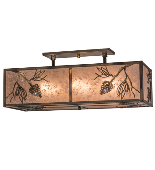 Meyda Lighting Balsam Pine 16" 6-Light Light Burnished Antique Copper Flush Mount Light With Silver Mica Shade Glass