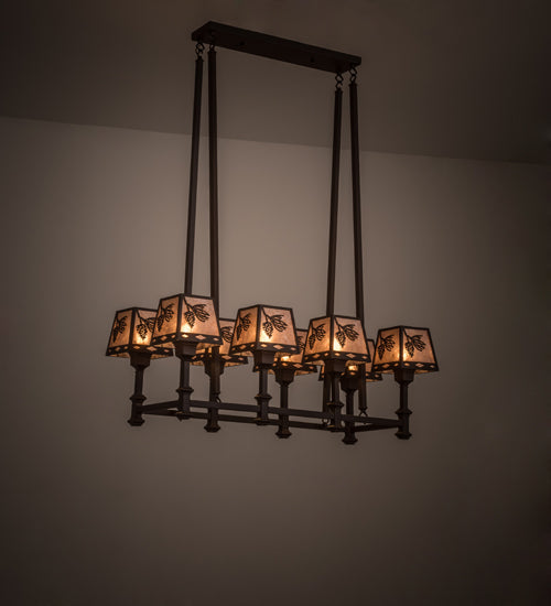Meyda Lighting Balsam Pine 170354 38" 8-Light Cafe Noir Chandelier With Silver Mica Shade Glass
