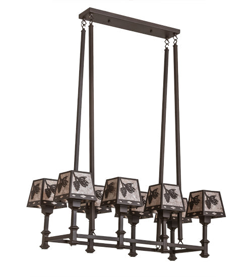 Meyda Lighting Balsam Pine 170354 38" 8-Light Cafe Noir Chandelier With Silver Mica Shade Glass