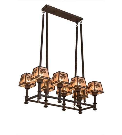 Meyda Lighting Balsam Pine 170354 38" 8-Light Cafe Noir Chandelier With Silver Mica Shade Glass