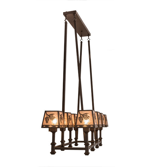 Meyda Lighting Balsam Pine 170354 38" 8-Light Cafe Noir Chandelier With Silver Mica Shade Glass