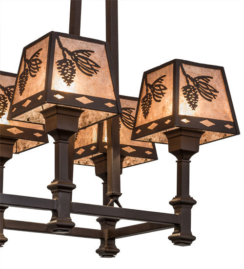 Meyda Lighting Balsam Pine 170354 38" 8-Light Cafe Noir Chandelier With Silver Mica Shade Glass
