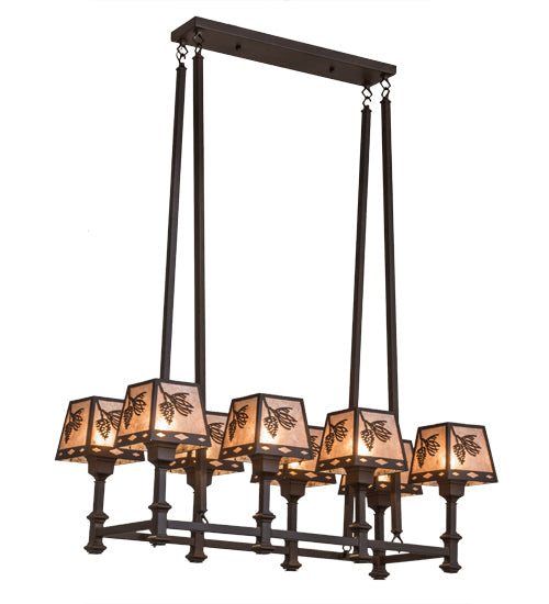 Meyda Lighting Balsam Pine 170354 38" 8-Light Cafe Noir Chandelier With Silver Mica Shade Glass
