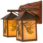 Meyda Lighting Balsam Pine 20" 2-Light Acid Steel & Natural Wood Wall Sconce With Beige Iridescent Shade Glass
