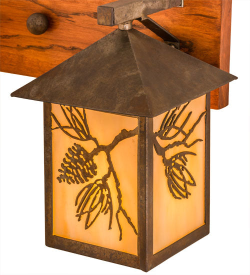 Meyda Lighting Balsam Pine 20" 2-Light Acid Steel & Natural Wood Wall Sconce With Beige Iridescent Shade Glass