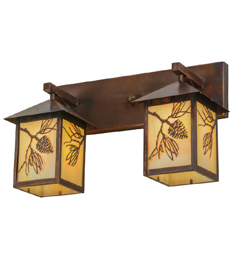 Meyda Lighting Balsam Pine 20" 2-Light Vintage Copper Vanity Light With Beige Iridescent Shade Glass