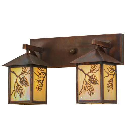 Meyda Lighting Balsam Pine 20" 2-Light Vintage Copper Vanity Light With Beige Iridescent Shade Glass