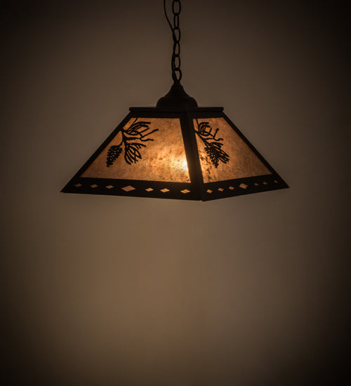 Meyda Lighting Balsam Pine 22" 2-Light Flat Black Pendant Light With Silver Mica Shade Glass