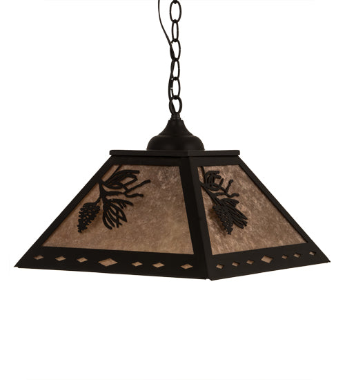 Meyda Lighting Balsam Pine 22" 2-Light Flat Black Pendant Light With Silver Mica Shade Glass