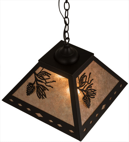 Meyda Lighting Balsam Pine 22" 2-Light Flat Black Pendant Light With Silver Mica Shade Glass