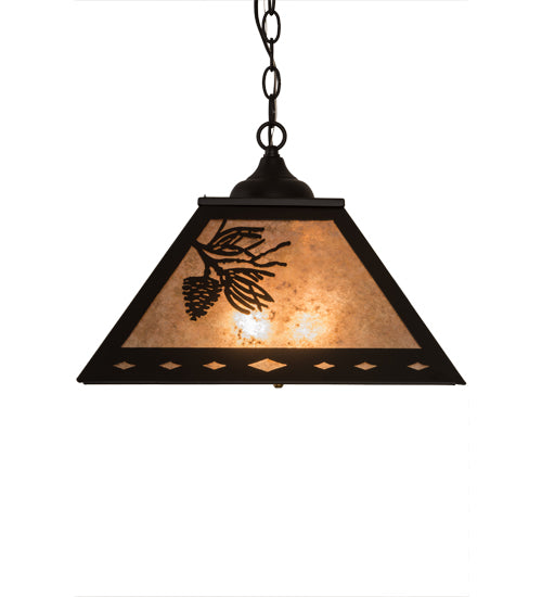 Meyda Lighting Balsam Pine 22" 2-Light Flat Black Pendant Light With Silver Mica Shade Glass