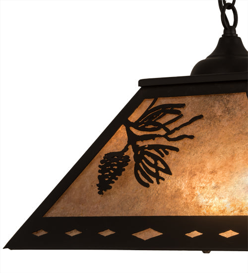Meyda Lighting Balsam Pine 22" 2-Light Flat Black Pendant Light With Silver Mica Shade Glass