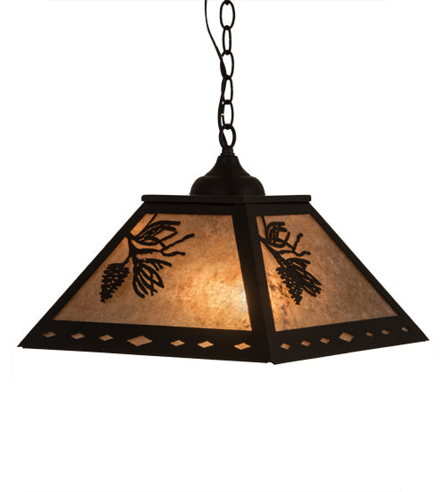Meyda Lighting Balsam Pine 22" 2-Light Flat Black Pendant Light With Silver Mica Shade Glass