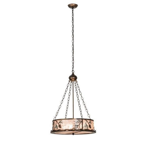 Meyda Lighting Balsam Pine 22" 4-Light Antique Copper Inverted Pendant Light With Silver Mica Shade Glass