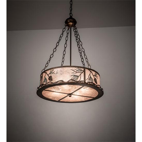Meyda Lighting Balsam Pine 22" 4-Light Antique Copper Inverted Pendant Light With Silver Mica Shade Glass