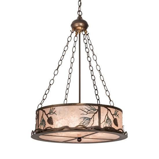 Meyda Lighting Balsam Pine 22" 4-Light Antique Copper Inverted Pendant Light With Silver Mica Shade Glass