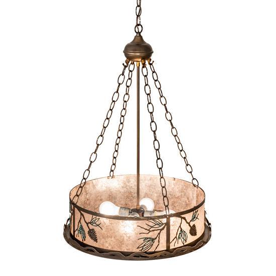 Meyda Lighting Balsam Pine 22" 4-Light Antique Copper Inverted Pendant Light With Silver Mica Shade Glass